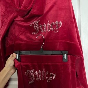 Red Juicy Couture Velour Hoodie & pants (tracksuit) with Rhinestones